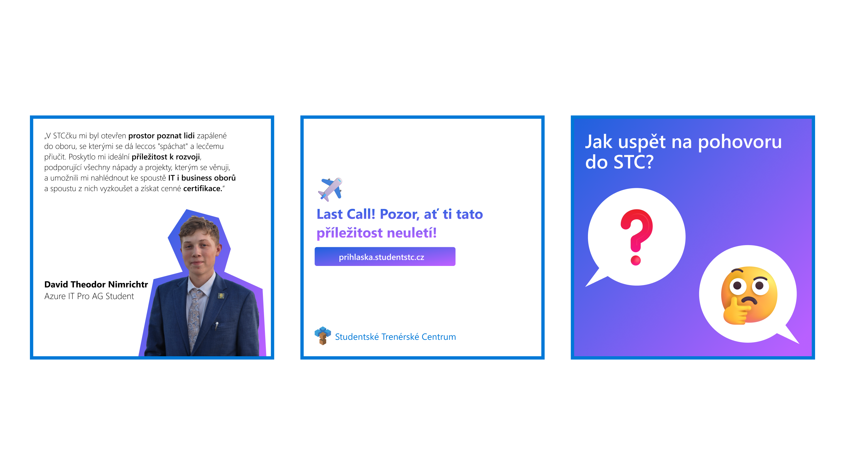 Ukázka slidů z karuselu příspěvků, které jsem vytvořil pro STC