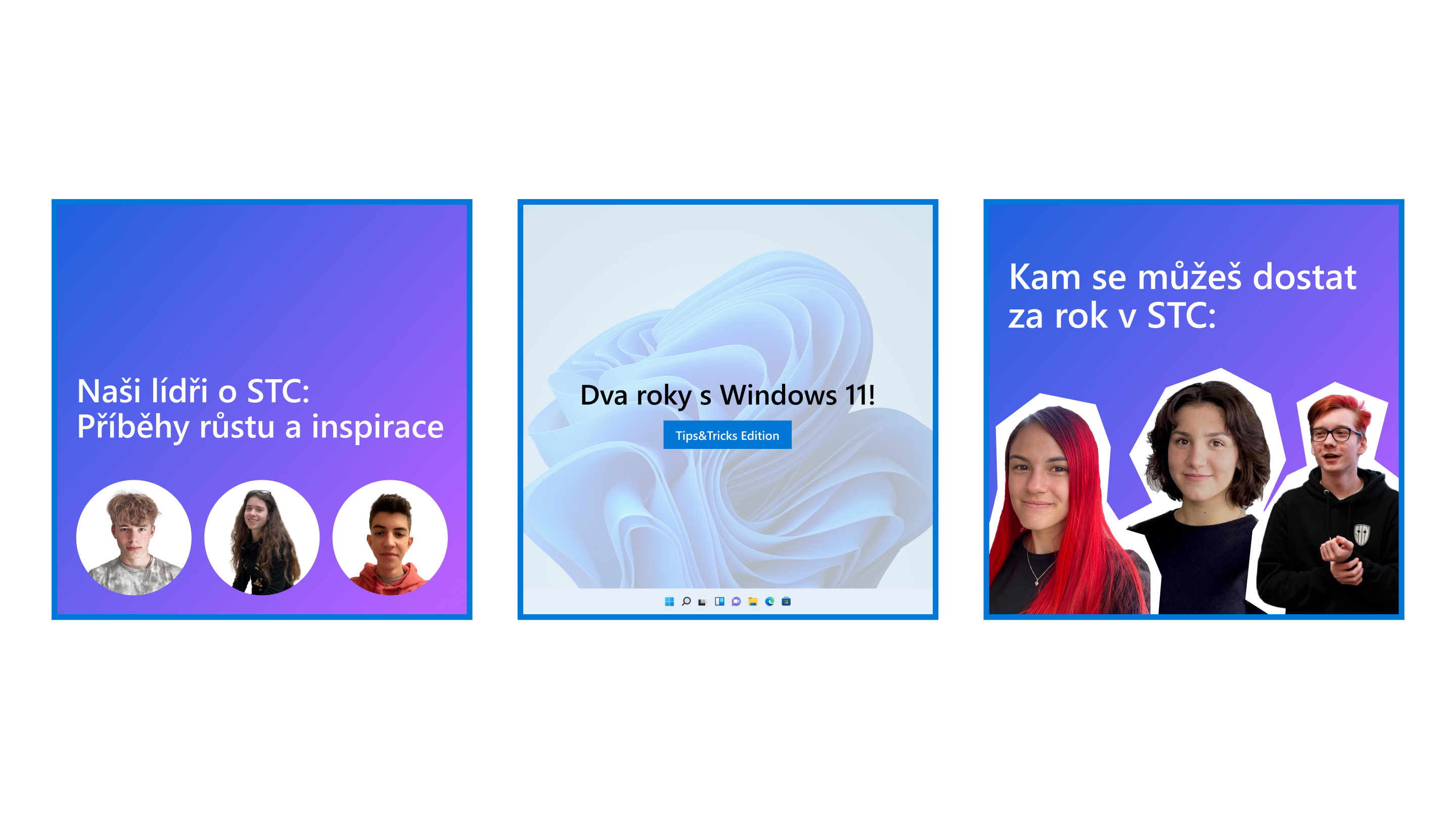 Ukázka slidů z karuselu příspěvků, které jsem vytvořil pro STC